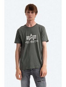 Alpha Industries t-shirt bawełniany Basic T-Shirt kolor zielony z nadrukiem 100501.432