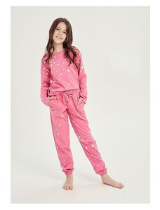 Taro Ocieplana piżama dla starszych dziewczynek Erika różowa w gwiazdki