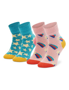 Happy Socks Zestaw 2 par wysokich skarpet dziecięcych KSST19-6000 Kolorowy
