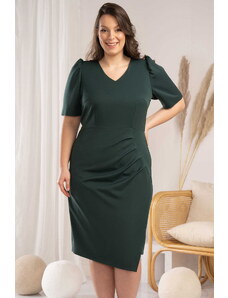 KARKO Sukienka ołówkowa drapowany przód elegancka WITALIA zielona PROMOCJA