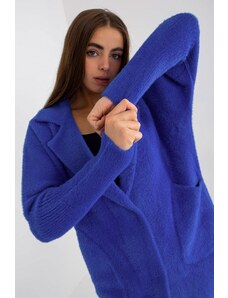 ModaMia Kobaltowy damski płaszcz alpaka z kieszeniami Eveline
