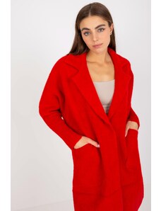 ModaMia Czerwony damski płaszcz alpaka z kieszeniami Eveline