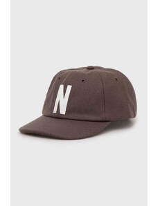 Norse Projects czapka z daszkiem wełniana Wool Sports Cap kolor brązowy z aplikacją N80-0038-2067