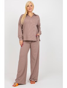 ModaMia Ciemnobeżowy komplet plus size ze spodniami