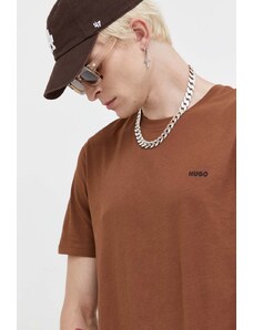 HUGO t-shirt bawełniany kolor brązowy gładki 50466158