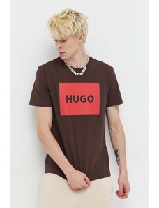 HUGO t-shirt bawełniany kolor brązowy z nadrukiem 50467952