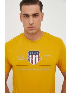 Gant t-shirt bawełniany kolor żółty z nadrukiem