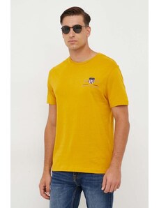 Gant t-shirt bawełniany kolor żółty z aplikacją