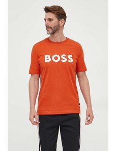 BOSS t-shirt bawełniany kolor pomarańczowy z nadrukiem 50495742