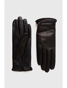Emporio Armani rękawiczki skórzane damskie kolor czarny