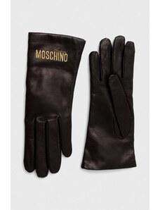 Moschino rękawiczki skórzane damskie kolor czarny