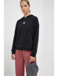 New Balance bluza damska kolor czarny z kapturem z nadrukiem