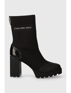 Calvin Klein Jeans botki PLATFORM KNIT SOCK KNIT WN damskie kolor czarny na słupku YW0YW01196