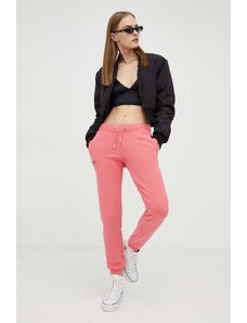 Superdry spodnie dresowe kolor różowy gładkie