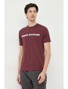 Armani Exchange t-shirt bawełniany kolor bordowy z aplikacją