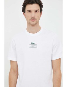 Lacoste t-shirt bawełniany kolor biały z nadrukiem