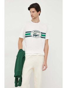 Lacoste t-shirt bawełniany kolor beżowy z nadrukiem