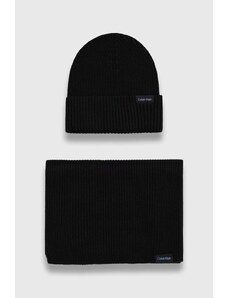 Calvin Klein czapka i szalik z domieszką kaszmiru kolor czarny