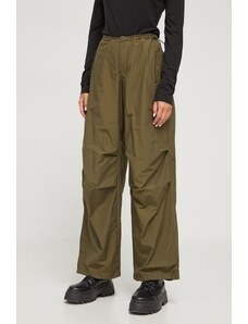 Tommy Jeans spodnie damskie kolor zielony szerokie medium waist DW0DW16387