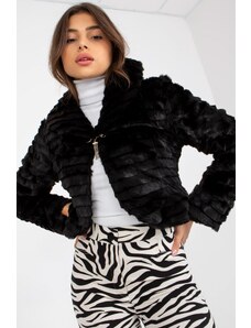 ModaMia Czarna krótka futrzana kurtka zimowa z długim rękawem
