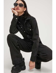 Abercrombie & Fitch kombinezon jeansowy kolor czarny