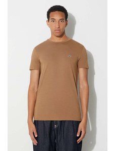 Lacoste t-shirt bawełniany kolor brązowy gładki TH6709-001.