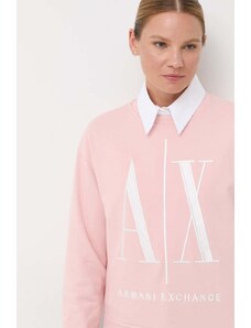 Armani Exchange bluza bawełniana damska kolor różowy z aplikacją
