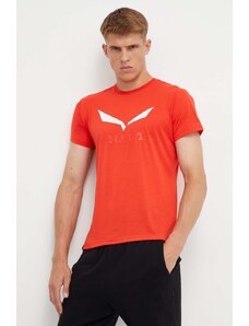 Salewa t-shirt sportowy Solidlogo Dry kolor czerwony z nadrukiem 00-0000027018