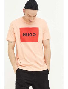 HUGO t-shirt bawełniany kolor różowy z nadrukiem 50467952