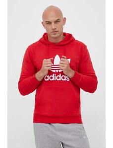 adidas Originals bluza bawełniana Classics Trefoil Hoodie męska kolor czerwony z kapturem z nadrukiem IM4497
