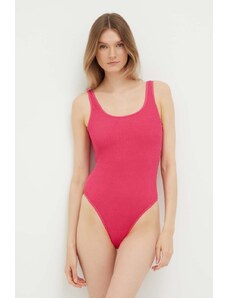Abercrombie & Fitch jednoczęściowy strój kąpielowy kolor różowy miękka miseczka