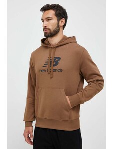 New Balance bluza męska kolor brązowy z kapturem z nadrukiem
