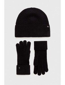 Lauren Ralph Lauren czapka i rękawiczki wełniane kolor czarny