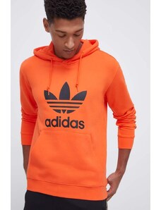 adidas Originals bluza bawełniana męska kolor pomarańczowy z kapturem z nadrukiem