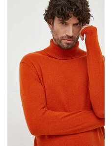 United Colors of Benetton sweter kaszmirowy kolor pomarańczowy lekki z golferm