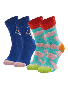 Happy Socks Zestaw 2 par wysokich skarpet dziecięcych KCLO02-6300 Kolorowy