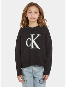 Calvin Klein Jeans Sweter Fluffy Monogram IG0IG02220 Czarny Regular Fit