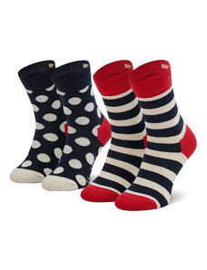 Happy Socks Zestaw 2 par wysokich skarpet dziecięcych KSTR02-4000 Granatowy