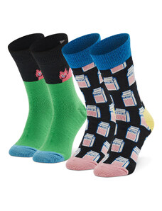Happy Socks Zestaw 2 par wysokich skarpet dziecięcych KCAT02-9300 Kolorowy
