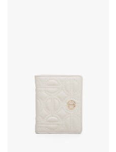 Mały skórzany portfel damski w kolorze jasnobeżowym ze złotymi okuciami Estro ER00113656