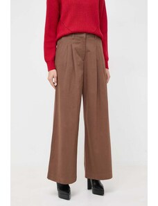 Pinko spodnie bawełniane kolor brązowy szerokie high waist