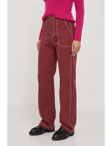 United Colors of Benetton spodnie bawełniane kolor bordowy proste high waist