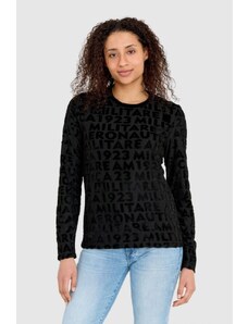 AERONAUTICA MILITARE Czarna welurowa bluza damska w wytłoczone logotypy, Wybierz rozmiar XS
