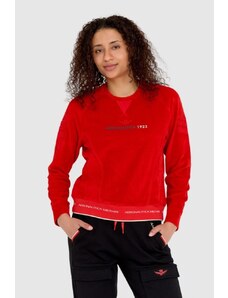 AERONAUTICA MILITARE Czerwona welurowa bluza damska z wieloma zdobieniami, Wybierz rozmiar XS