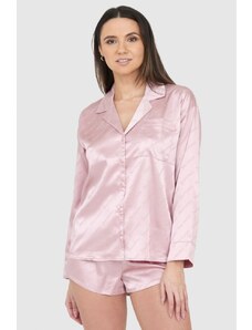 JUICY COUTURE Różowa satynowa koszula piżamowa w logo, Wybierz rozmiar L