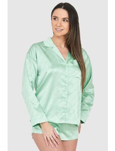 JUICY COUTURE Zielona satynowa koszula piżamowa w logo, Wybierz rozmiar L