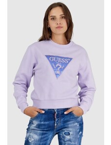 GUESS Fioletowa bluza damska z wyszywanym logo, Wybierz rozmiar XL