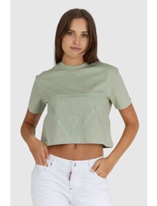 GUESS Krótki zielony t-shirt damski z logo, Wybierz rozmiar L