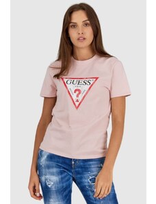 GUESS Różowy t-shirt damski z vintage logo, Wybierz rozmiar S