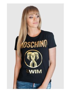 MOSCHINO SWIM T-shirt damski czarny złote duże logo, Wybierz rozmiar S